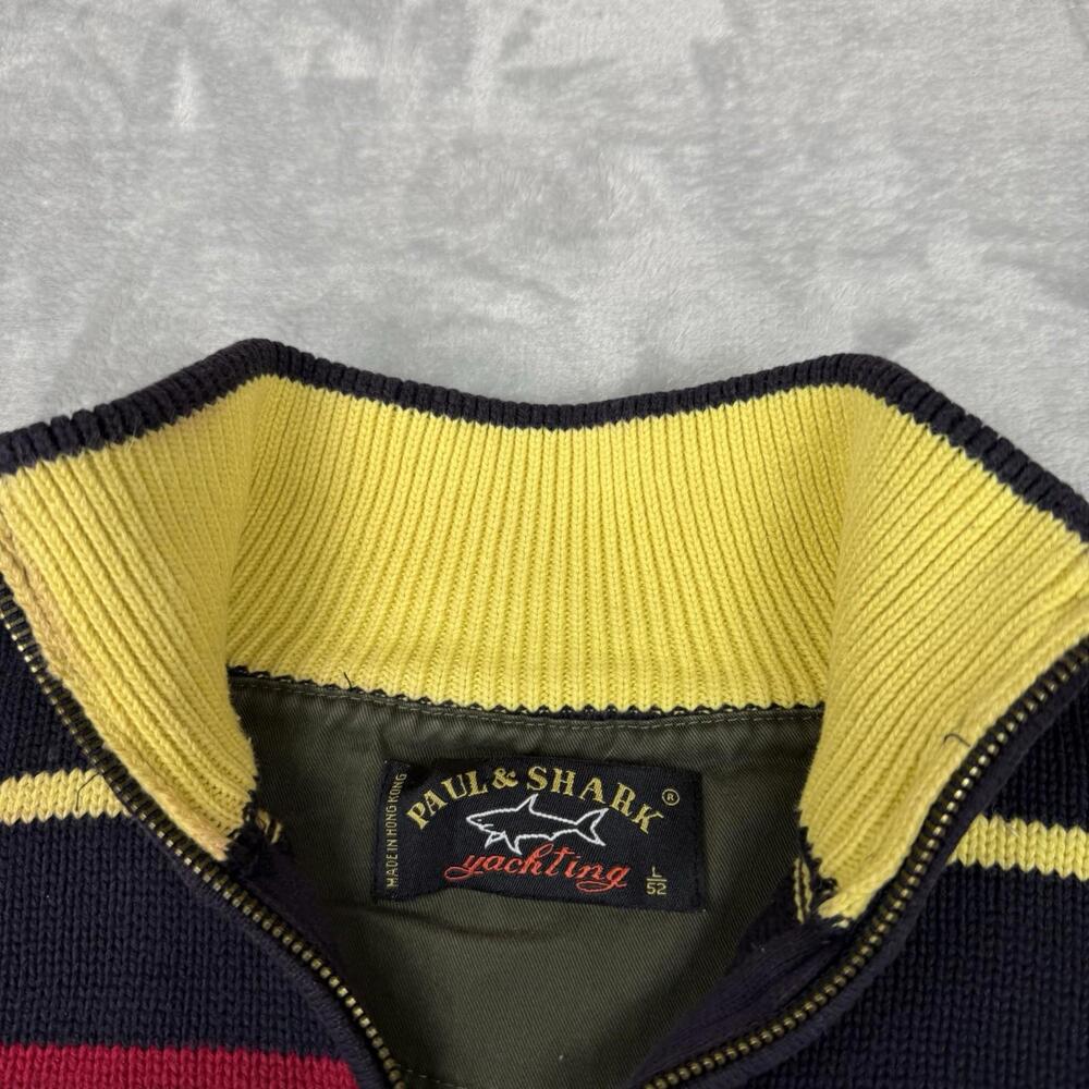 Paul & Shark Yachting Striped Quarter Zip Knit Heavy Sweater Size 52 Italy VTG - Picture 7 of 8